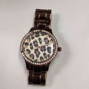 Betsey Johnson Leopard Print Watch with Crystal Bezel